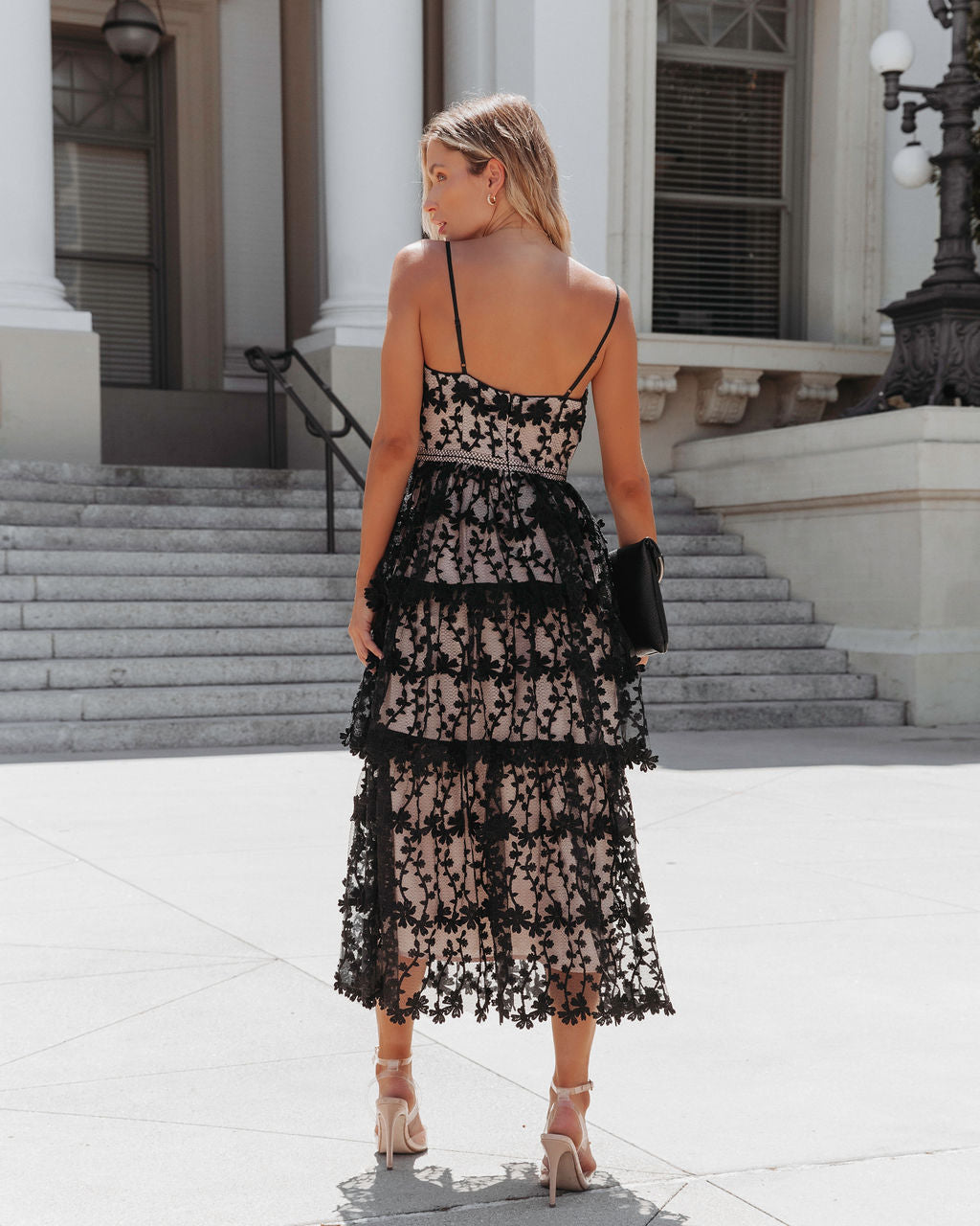 Pascal Tiered Crochet Lace Midi Dress - Black