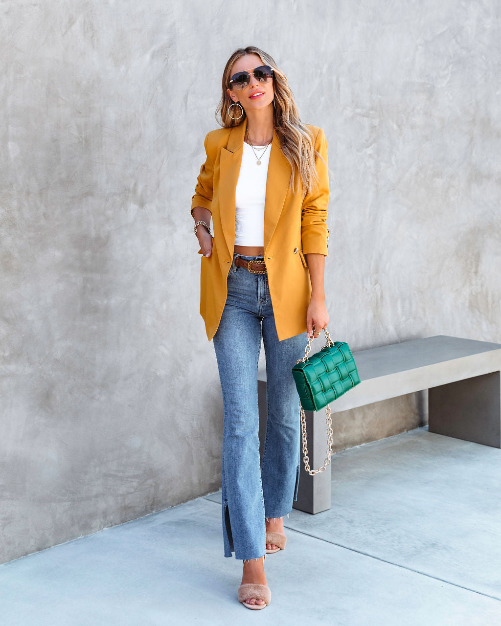 Angelita Pocketed Blazer - Mustard