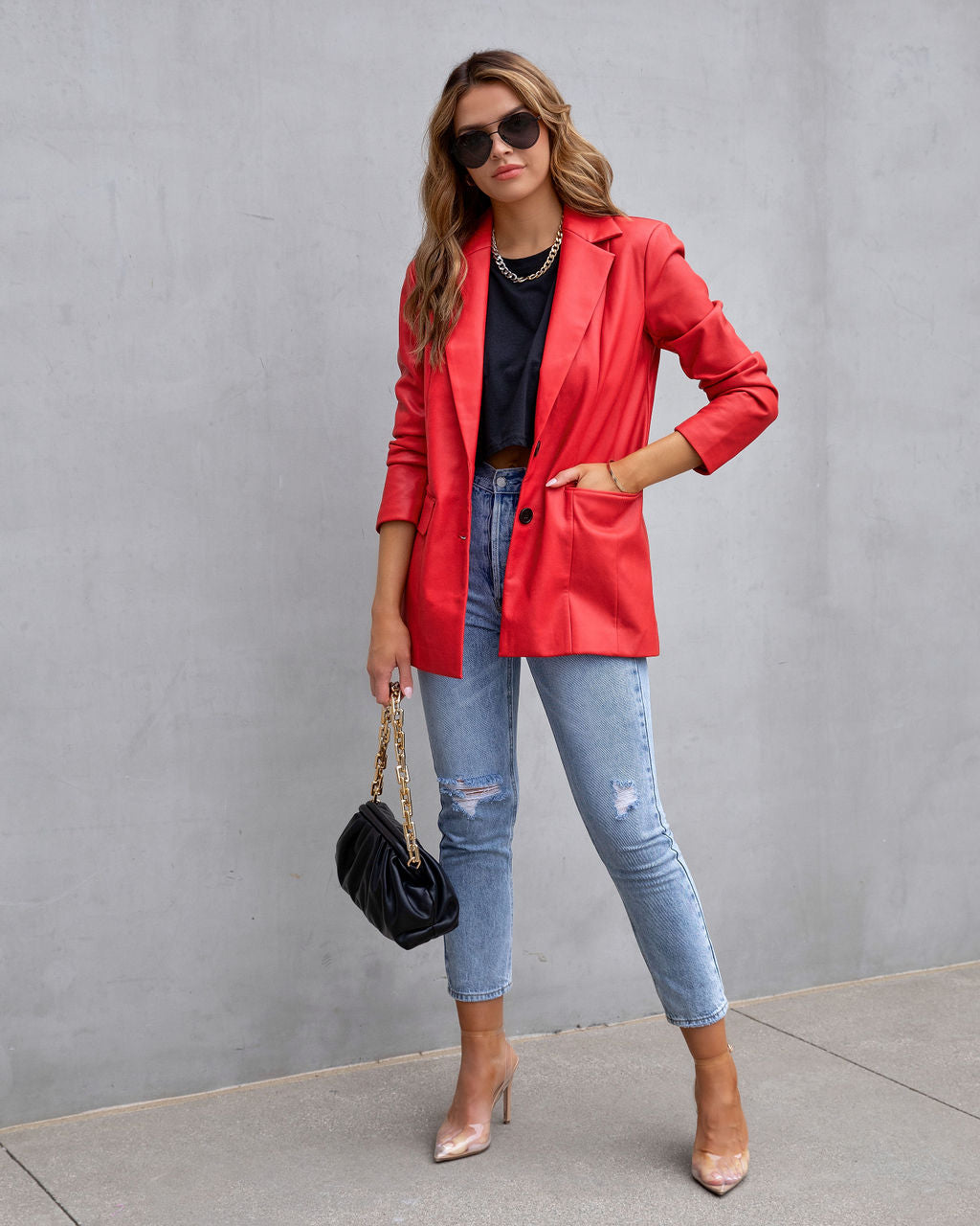 Fashion Affairs Faux Leather Blazer - Cherry - FINAL SALE
