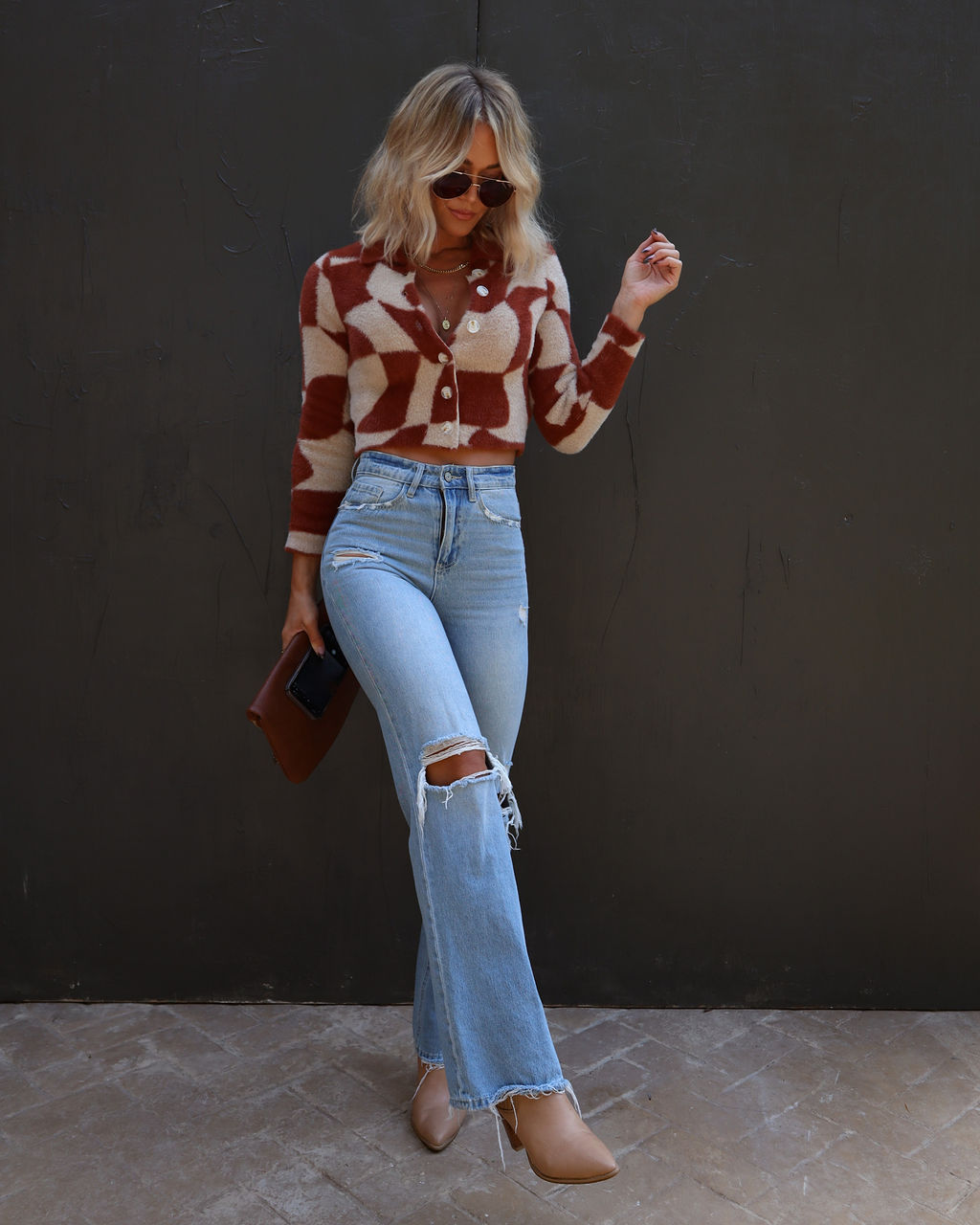 Janet Fuzzy Knit Collared Cardigan