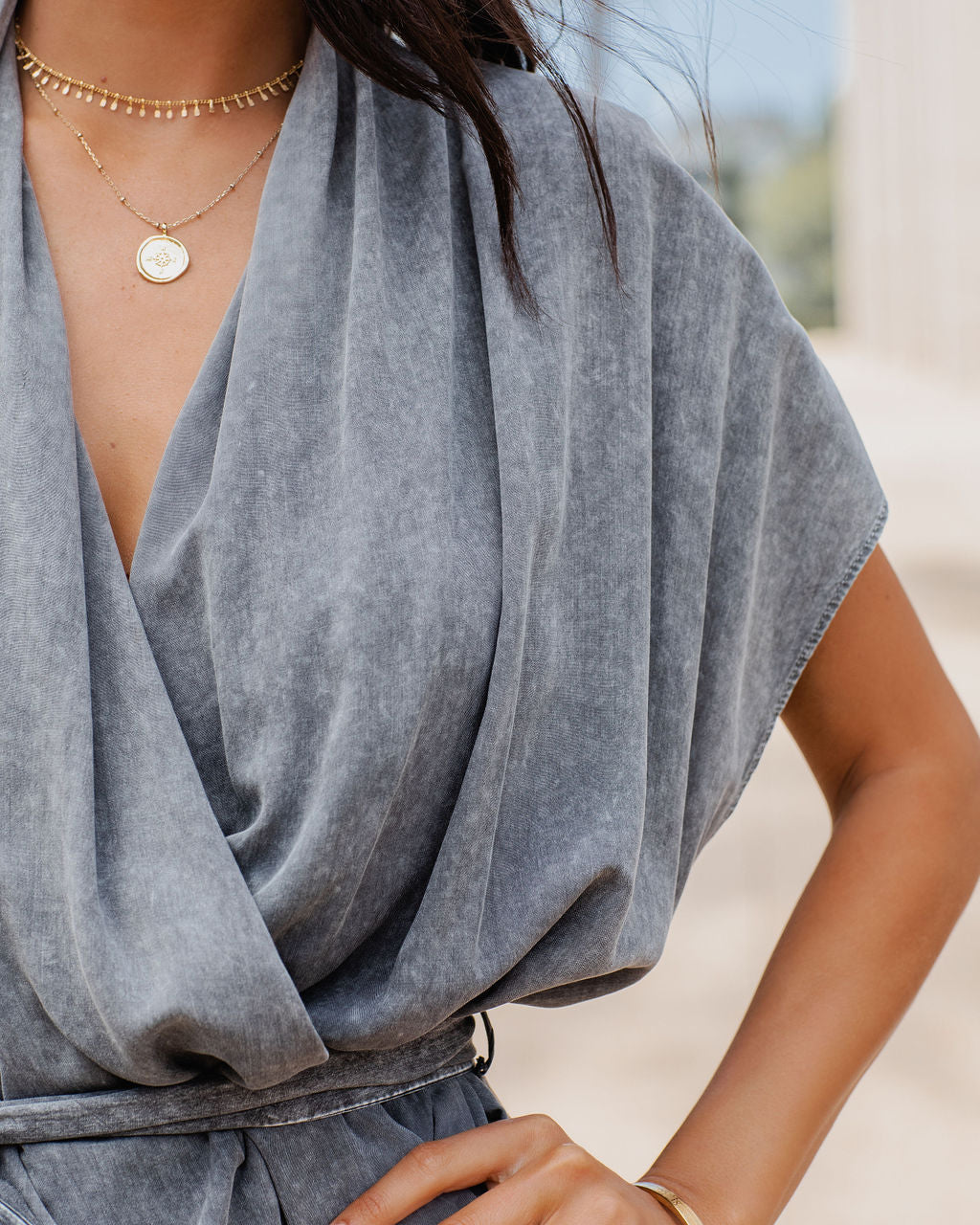 Creedence Drape Mini Dress - Charcoal - FINAL SALE