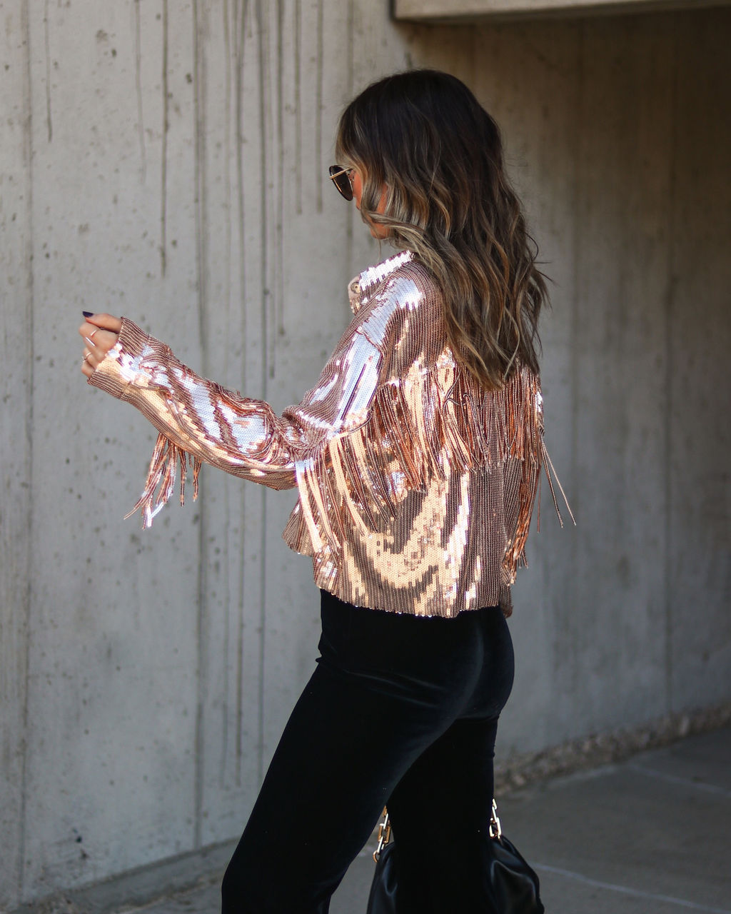 Life Is A Fiesta Sequin Fringe Jacket - Rose Gold