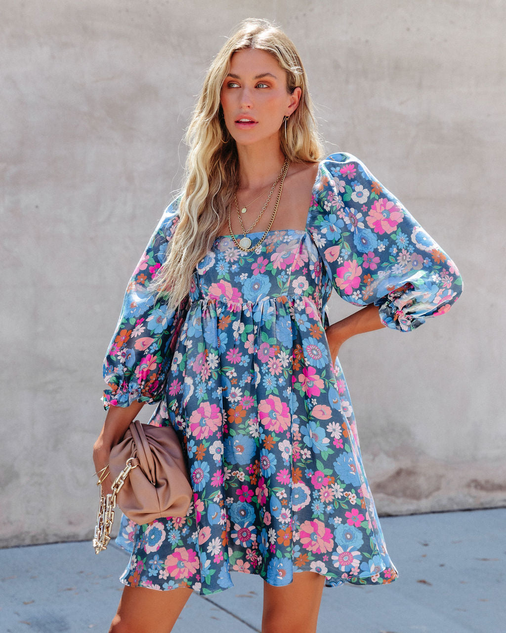 Katy Floral High Sheen Babydoll Dress