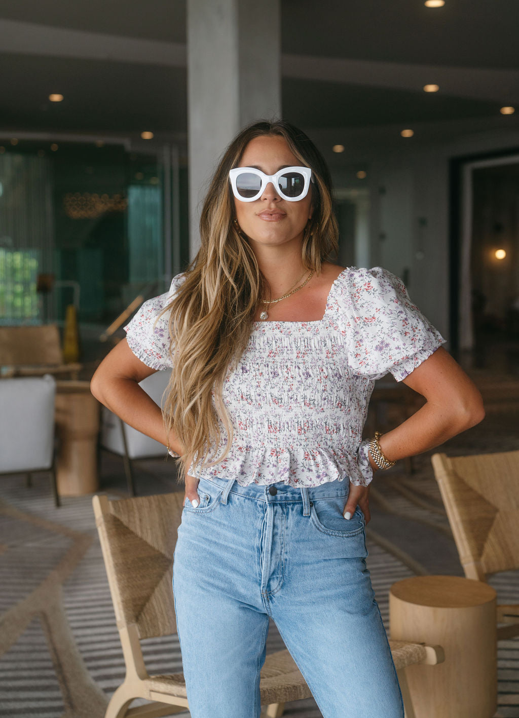 Claudia Cotton Puff Sleeve Floral Smocked Top - FINAL SALE