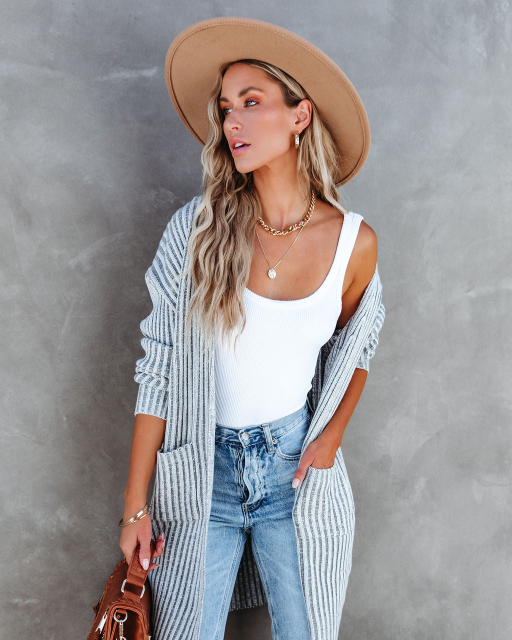 Riley Chunky Ribbed Knit Cardigan - Heather Grey