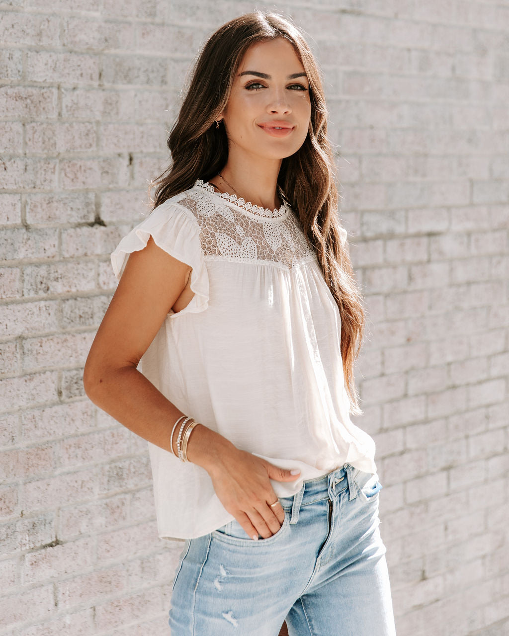 Faye Crochet Lace Babydoll Top - Cream