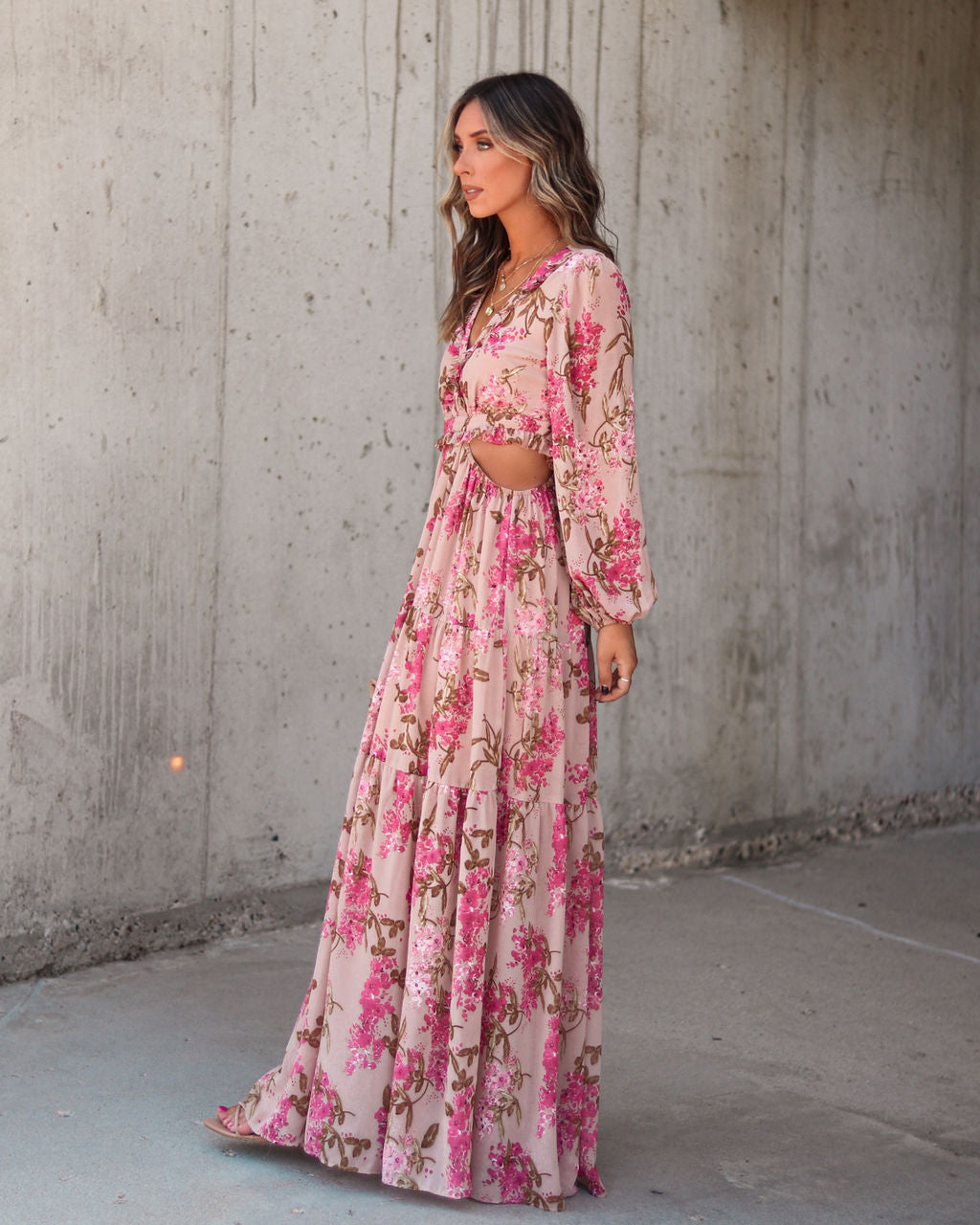 Vineyard Romance Floral Side Cutout Maxi Dress