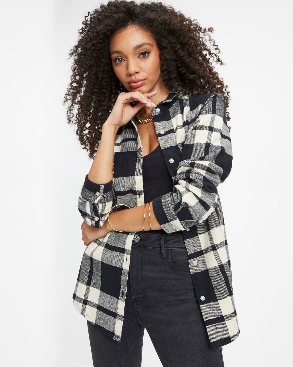 Brad Plaid Pocketed Button Down Top