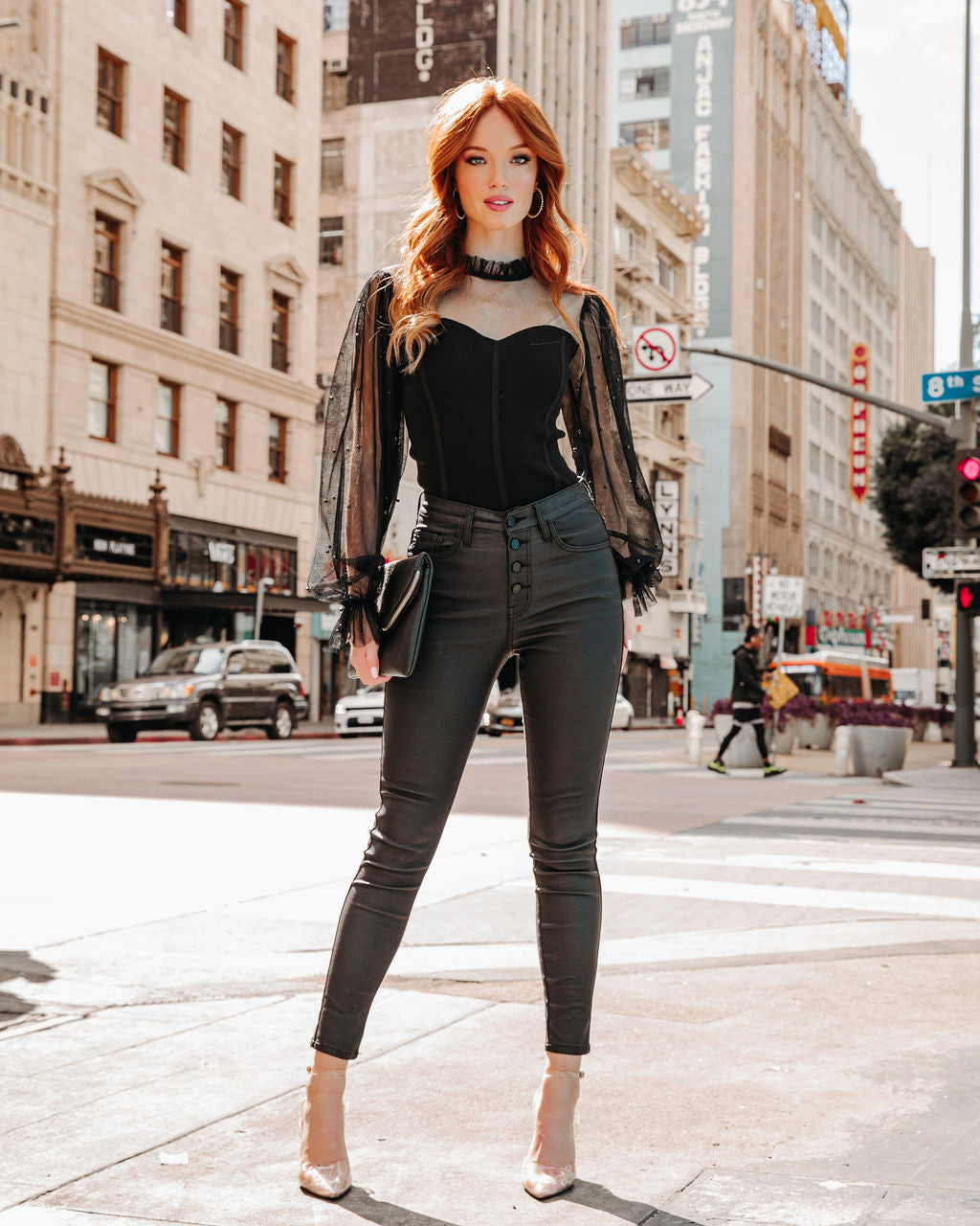 Lynette Sheer Mesh Pearl Embellished Top - Black