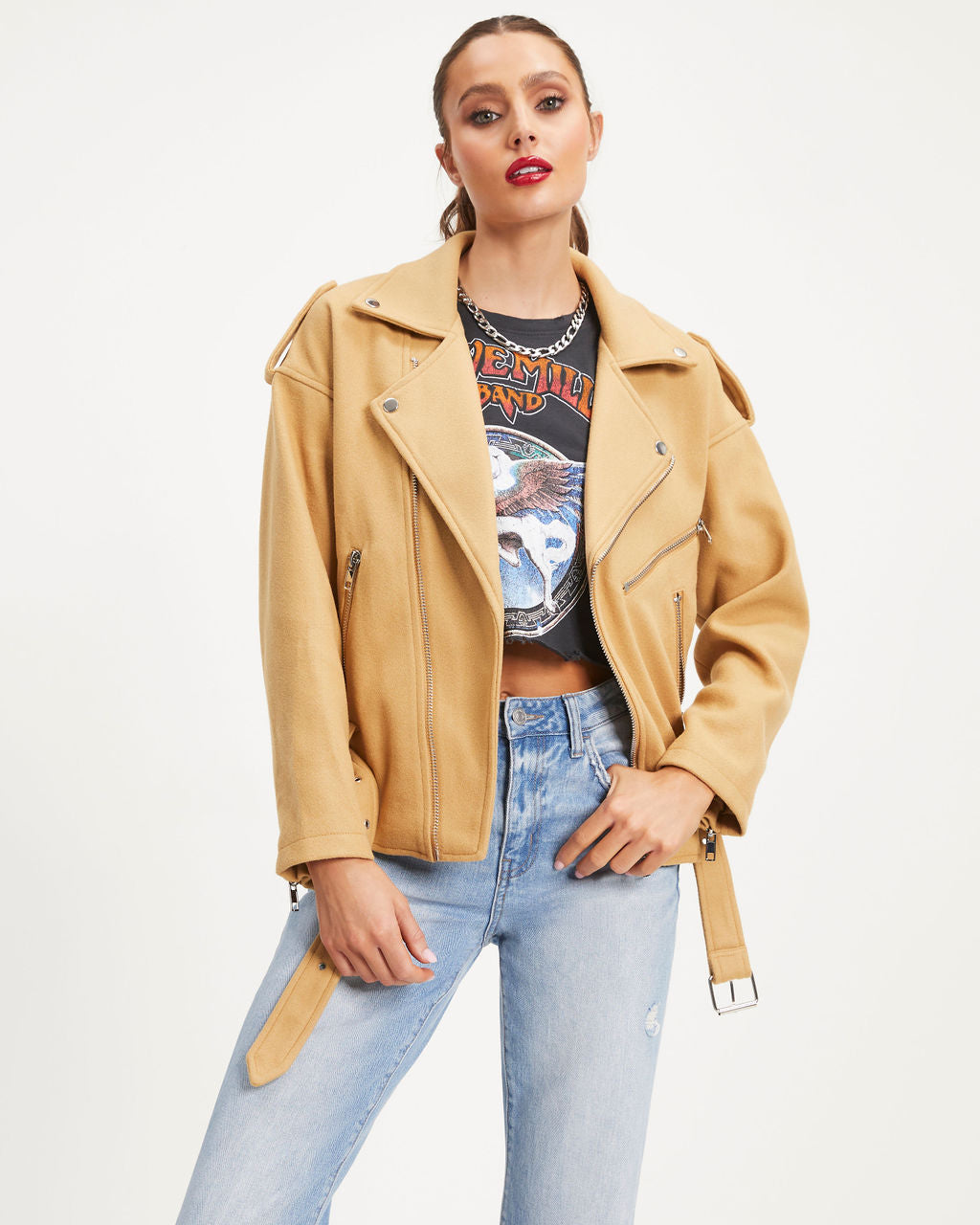 Harley Biker Pocketed Jacket - Camel