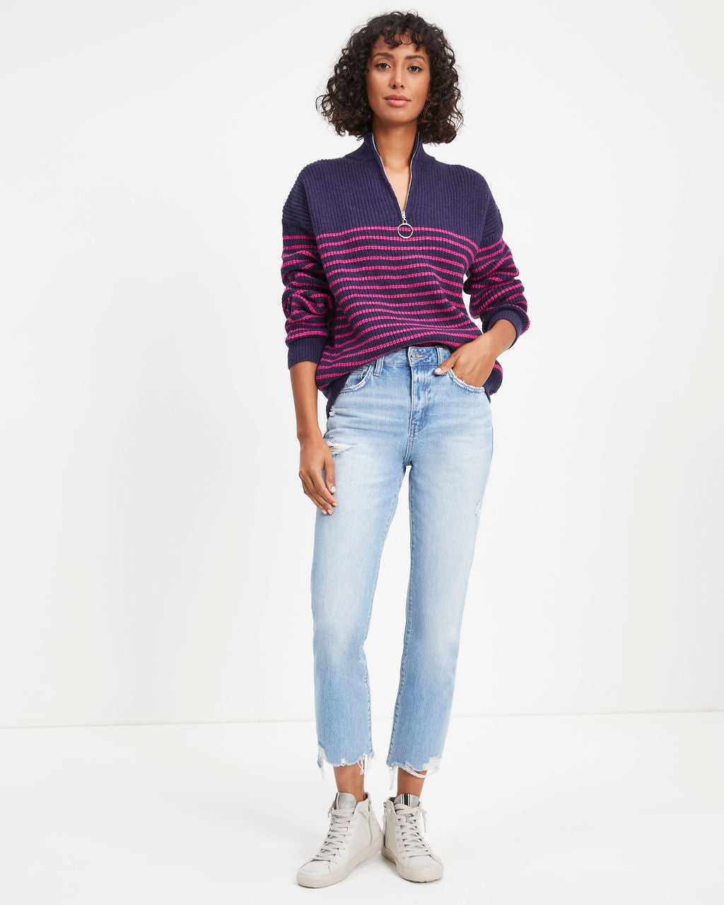 Mind At Ease Striped Knit Half Zip Pullover Sweater - FINAL SALE