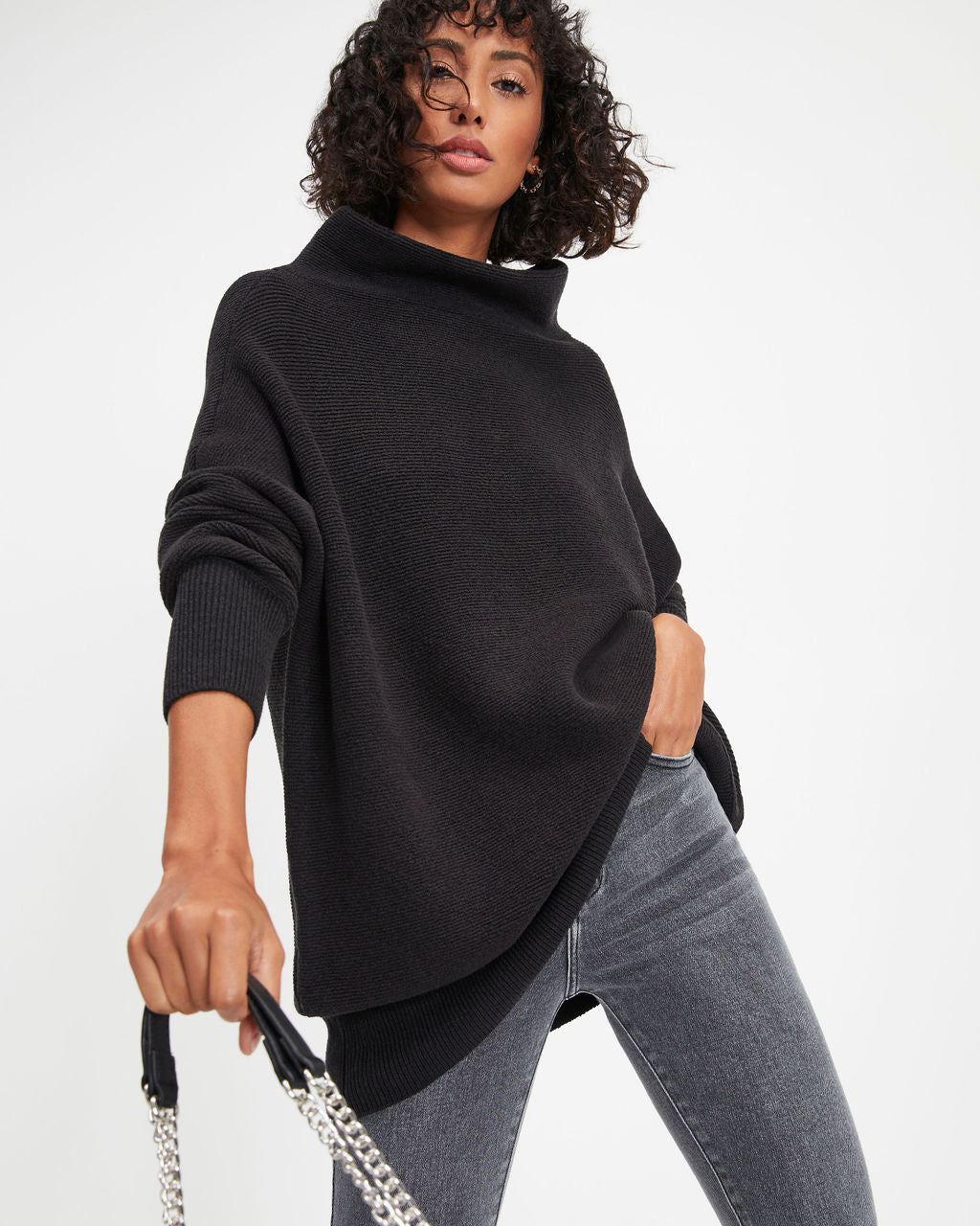 Under The Falling Leaves Knit Mock Neck Sweater - Black
