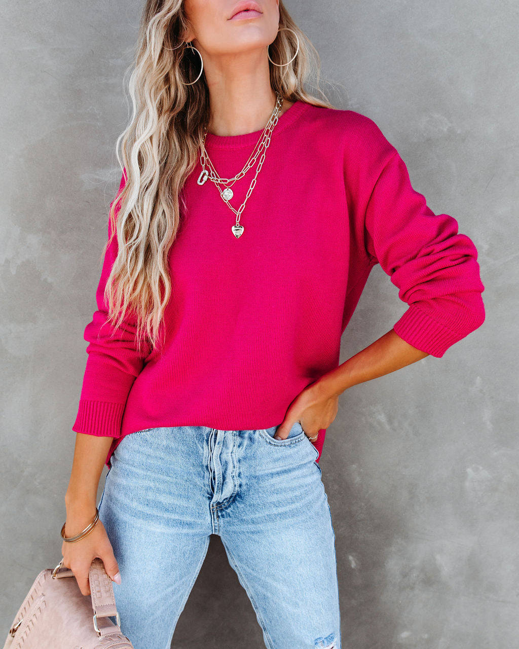 Korey Knit Oversized Pullover Sweater - Bright Pink