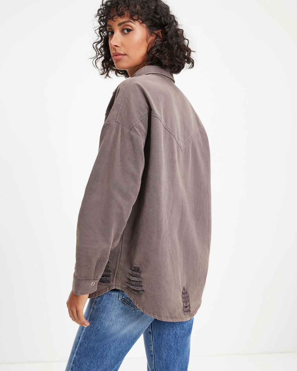 Colton Cotton Distressed Denim Jacket - Charcoal