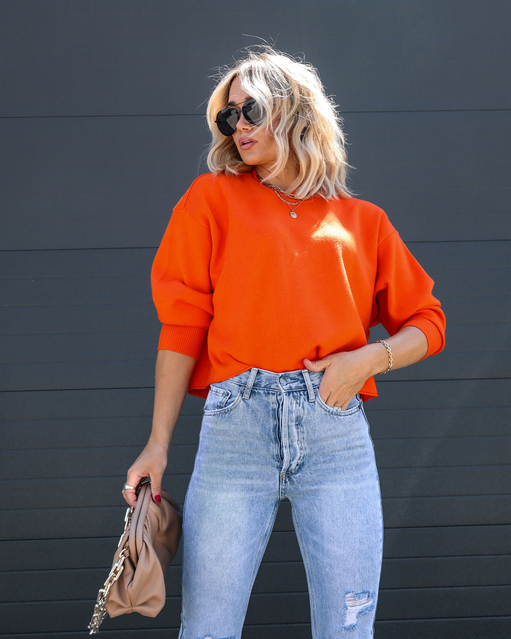 Sarna Dolman Knit Sweater - Orange - SALE