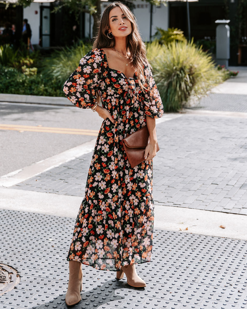 Choose Happiness Floral Chiffon Maxi Dress - Black