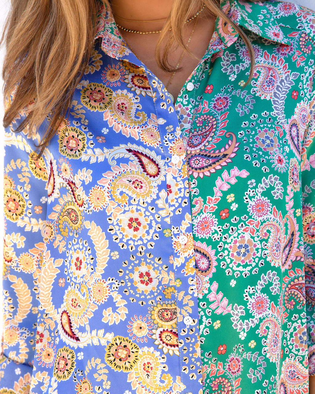 Agosti Paisley Satin Button Down Shirt Dress - FINAL SALE