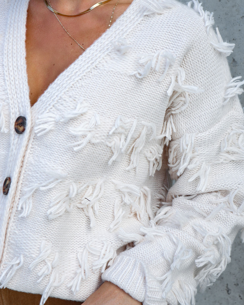 Florencia Fringe Knit Cardigan - Cream