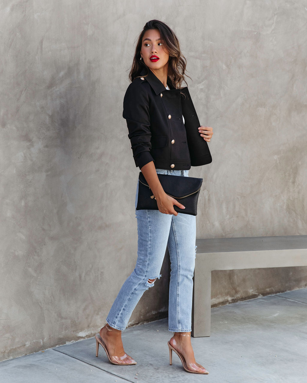 Always A Classic Gold Button Jacket - Black