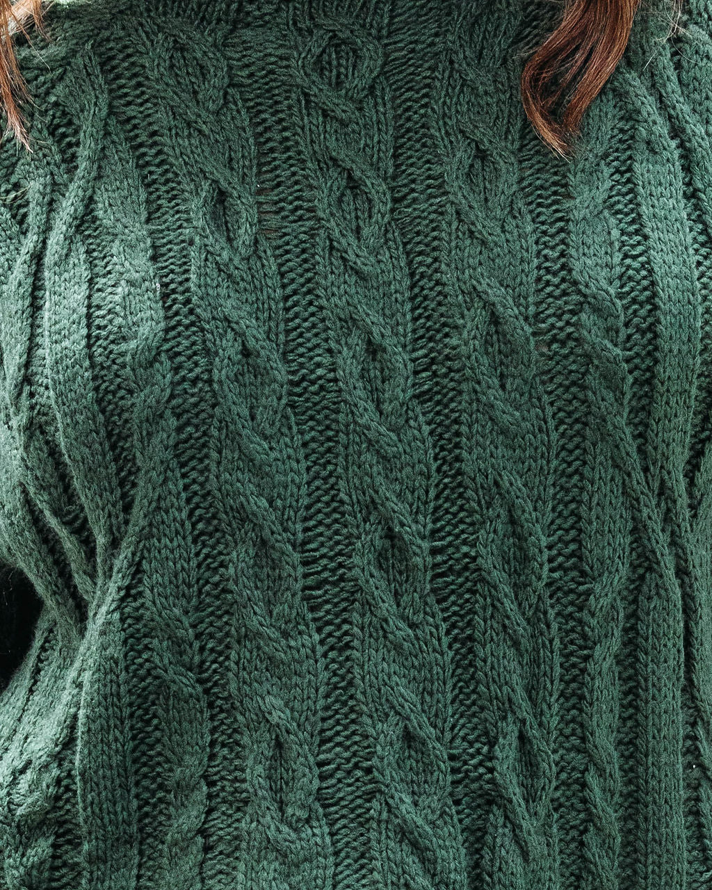 Once Upon A Fall Cable Knit Turtleneck Sweater - Hunter Green