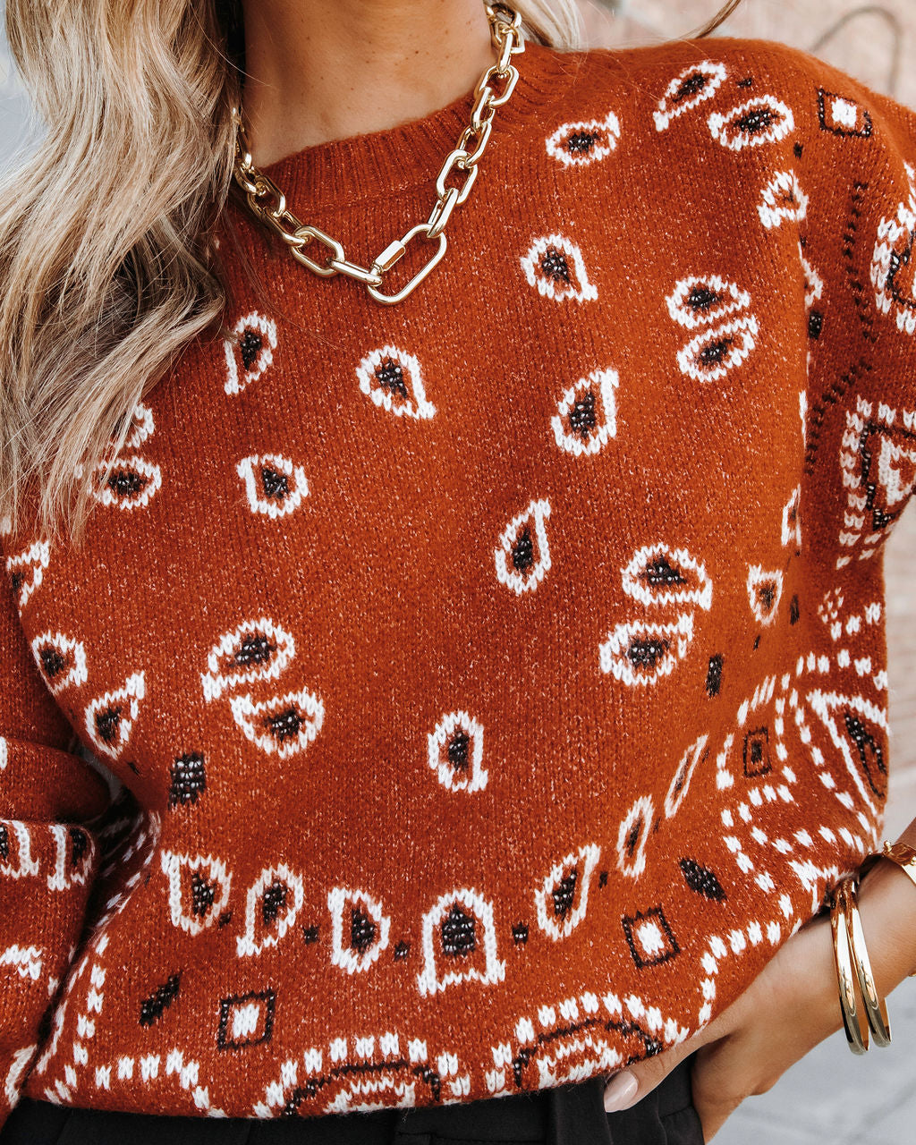 Southern Comfort Bandana Pullover Sweater - Rust