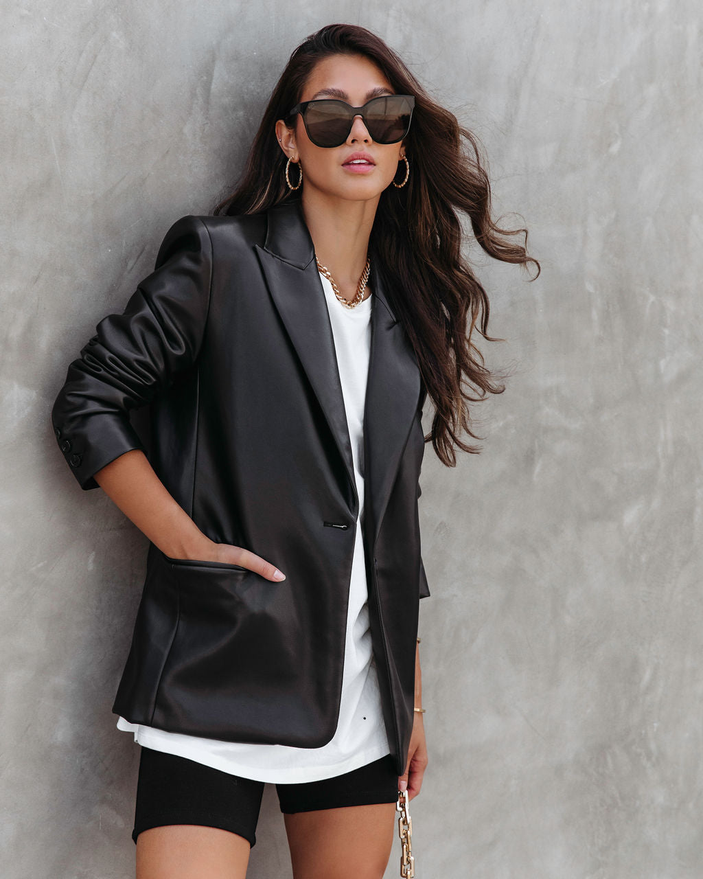 Buzz Worthy Faux Leather Blazer - Black