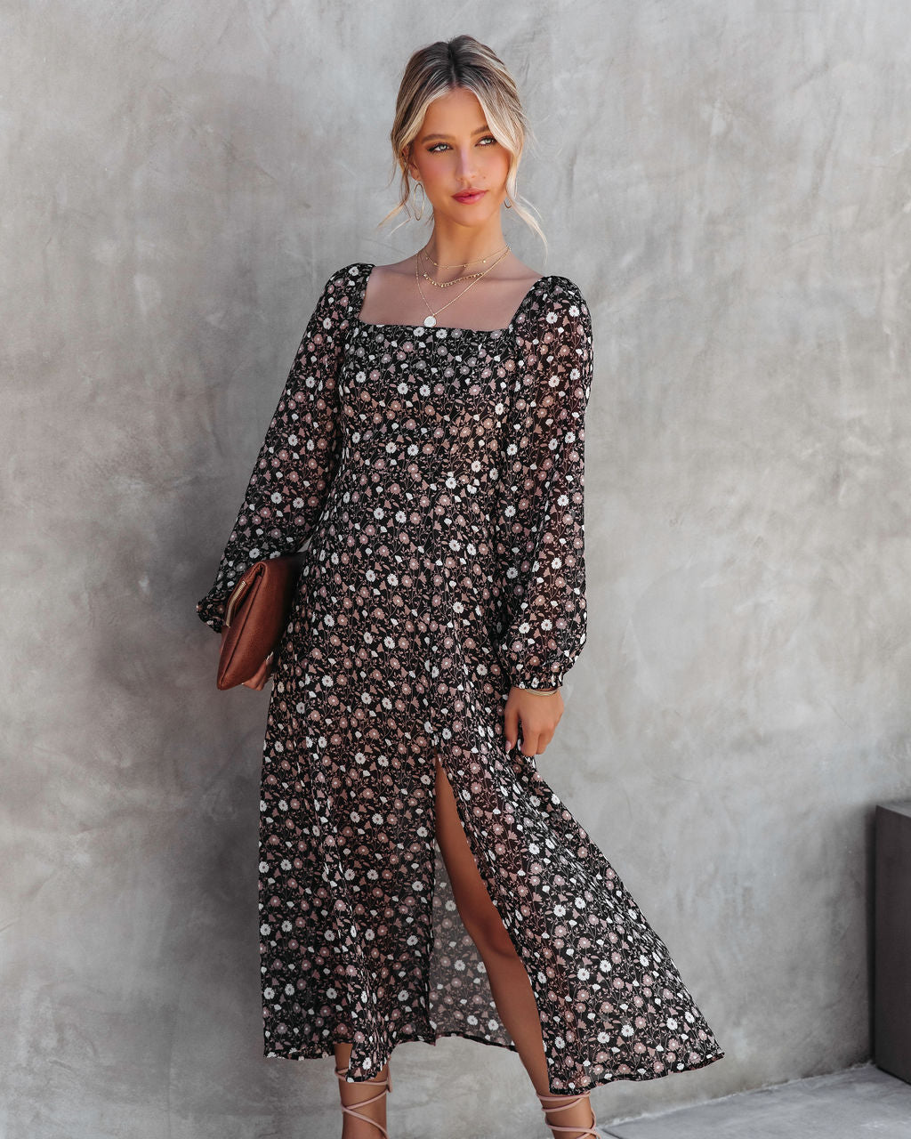 Enchant Me Printed Slit Midi Dress