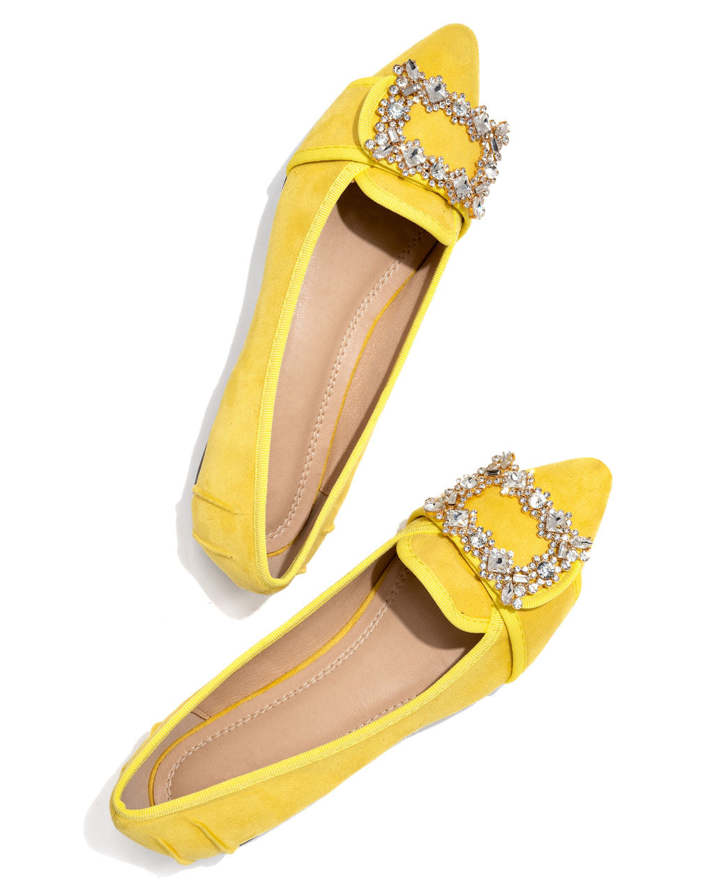 Vanderpump Embellished Faux Suede Flats - Yellow
