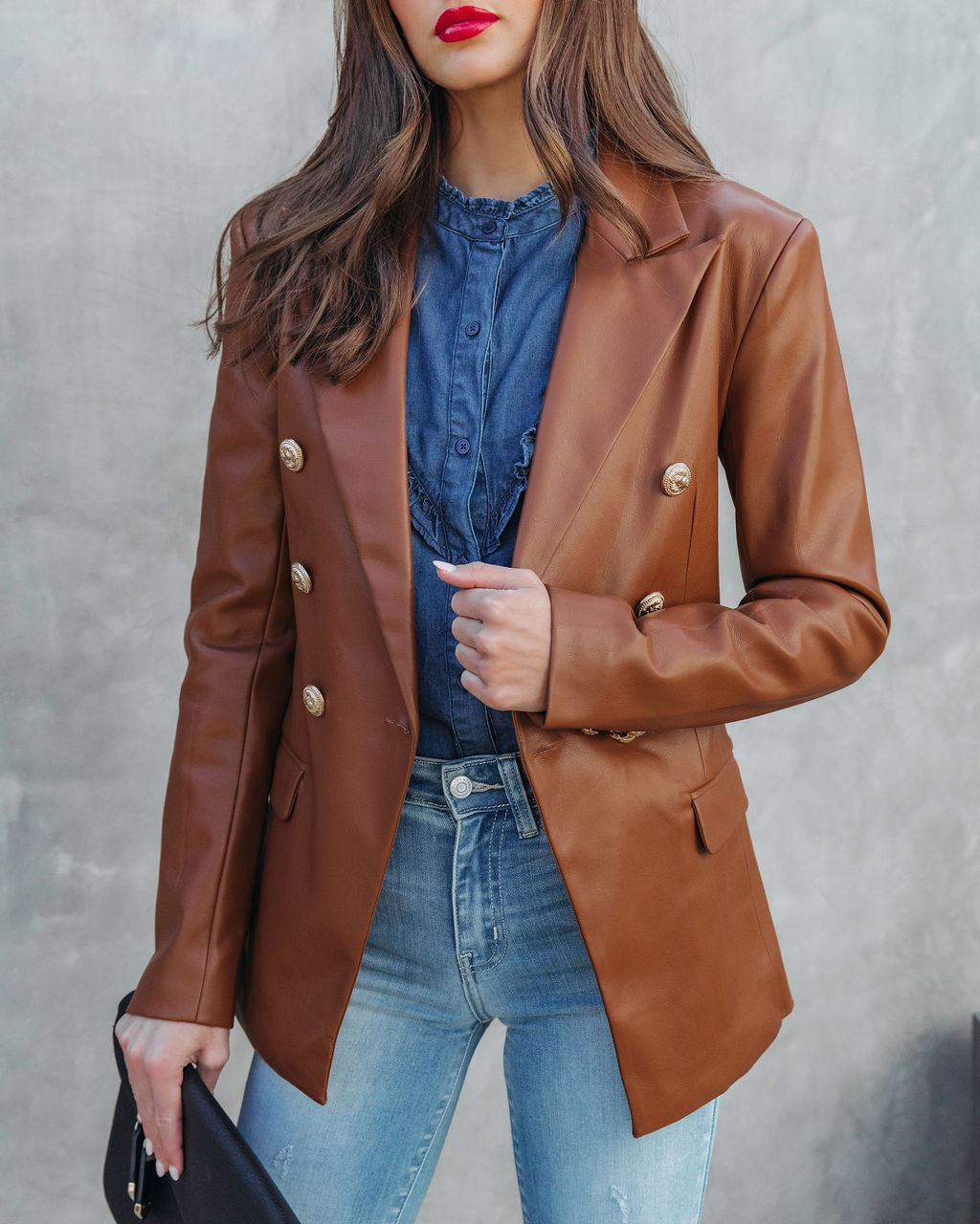 Scout Faux Leather Blazer - Chocolate