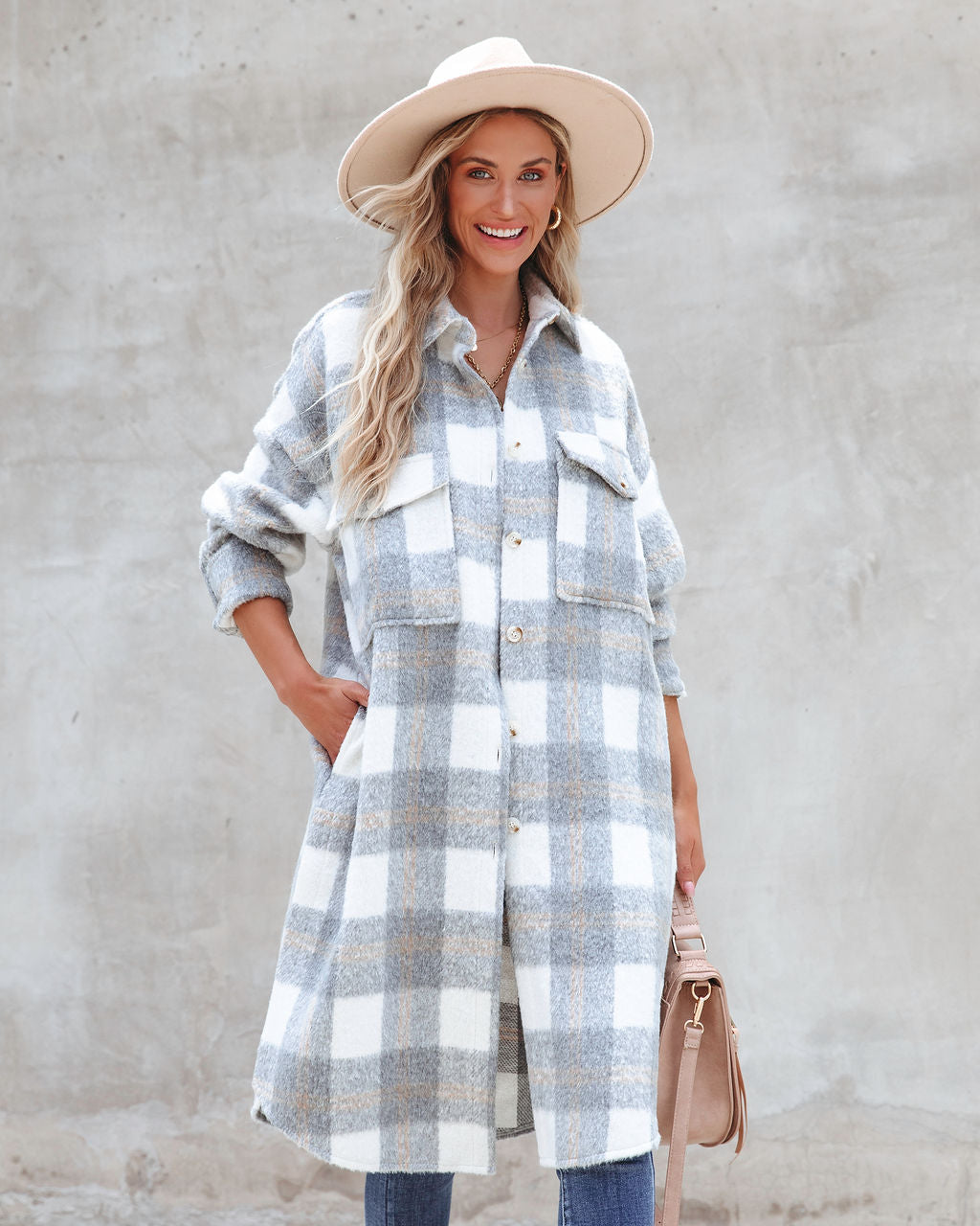Coffee Shop Strolls Pocketed Plaid Button Down Coat - SALE