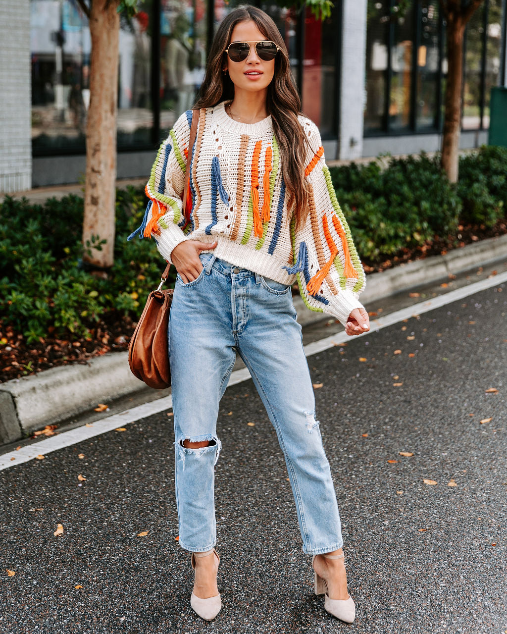 5 Shades Of Autumn Knit Fringe Sweater