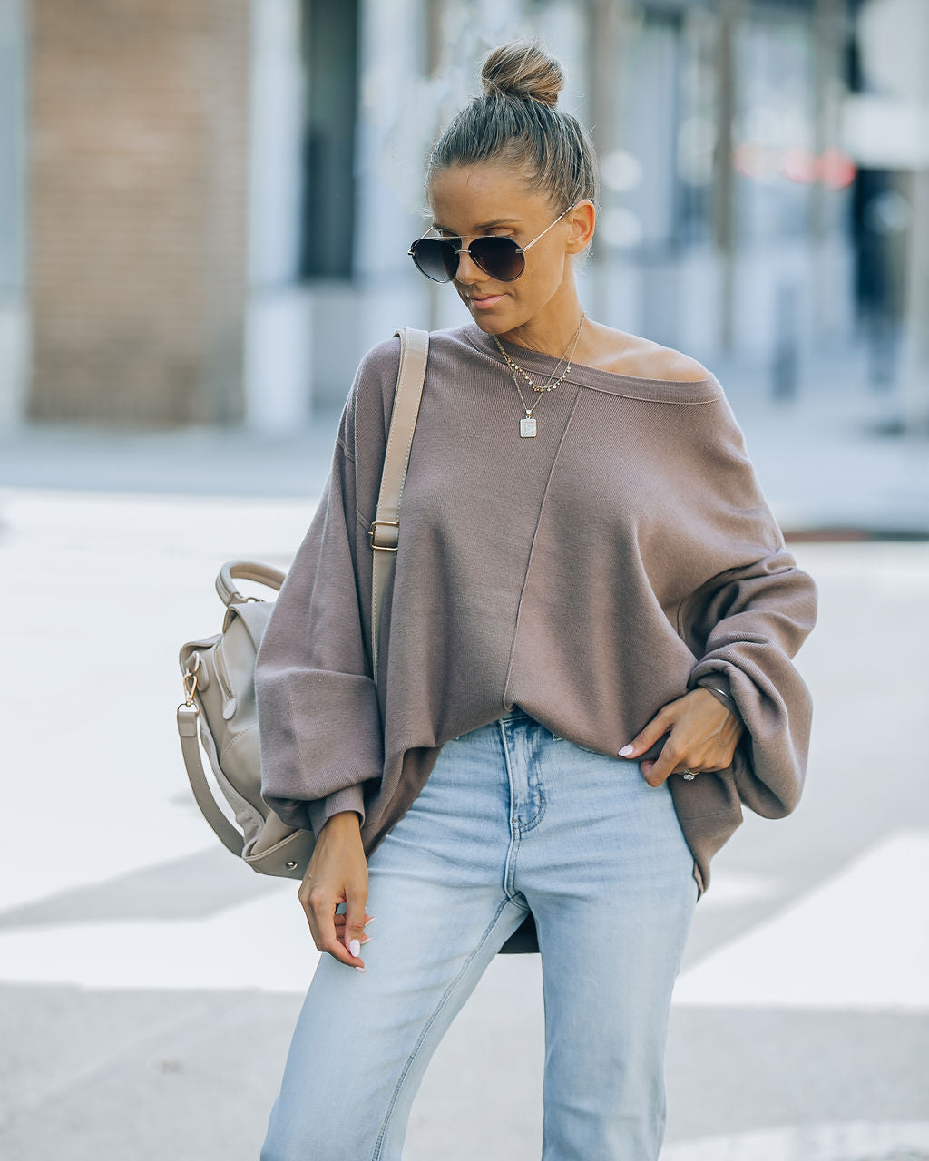 Running Errands Knit Oversized Pullover Sweater - Chocolate