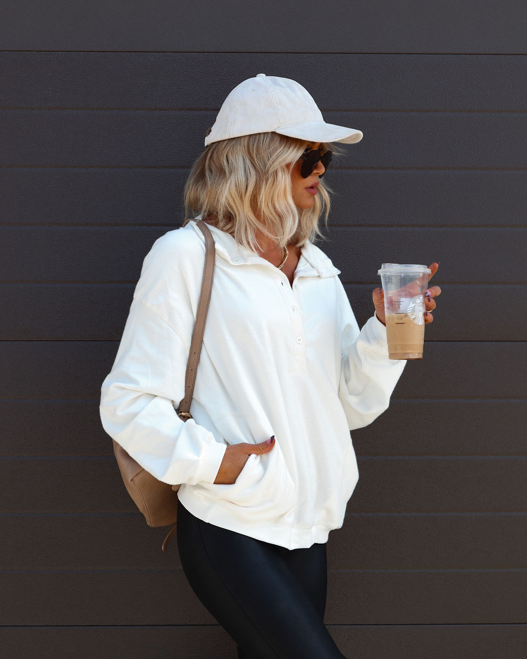 Corrine Pocketed Henley Pullover Sweater - Cream