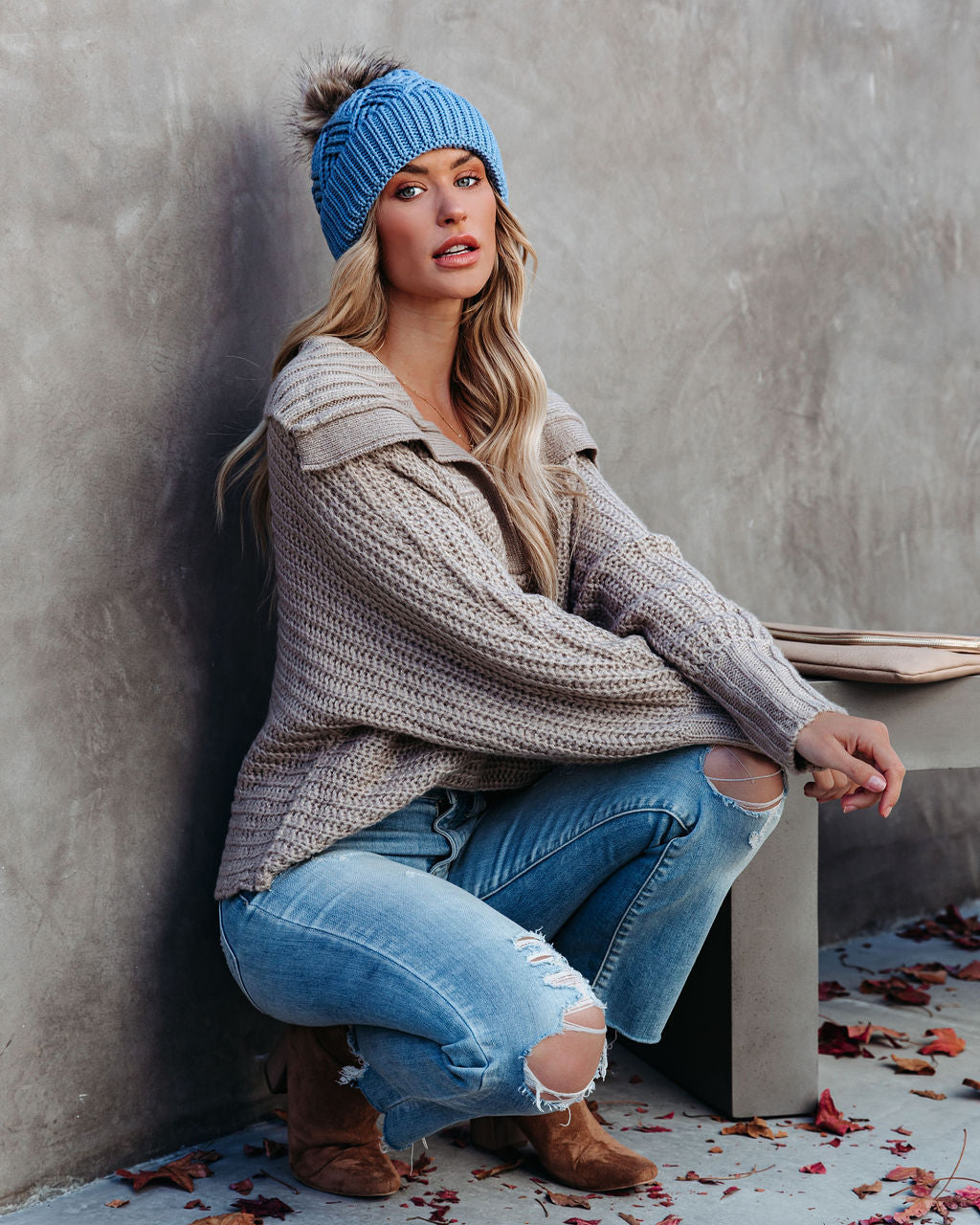 Garnet Collared Knit Sweater - Taupe