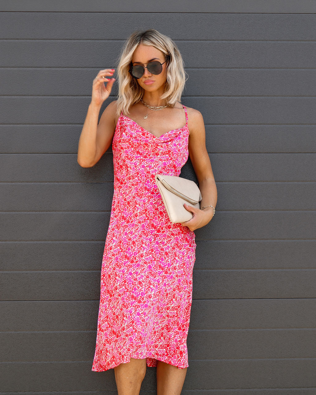 Ruby Floral Satin Slip Midi Dress