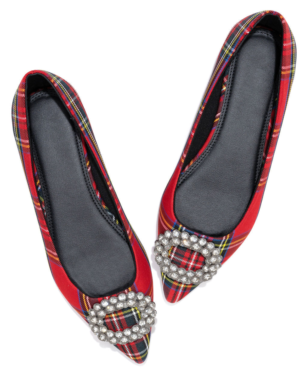 Carol Embellished Plaid Flats - Red