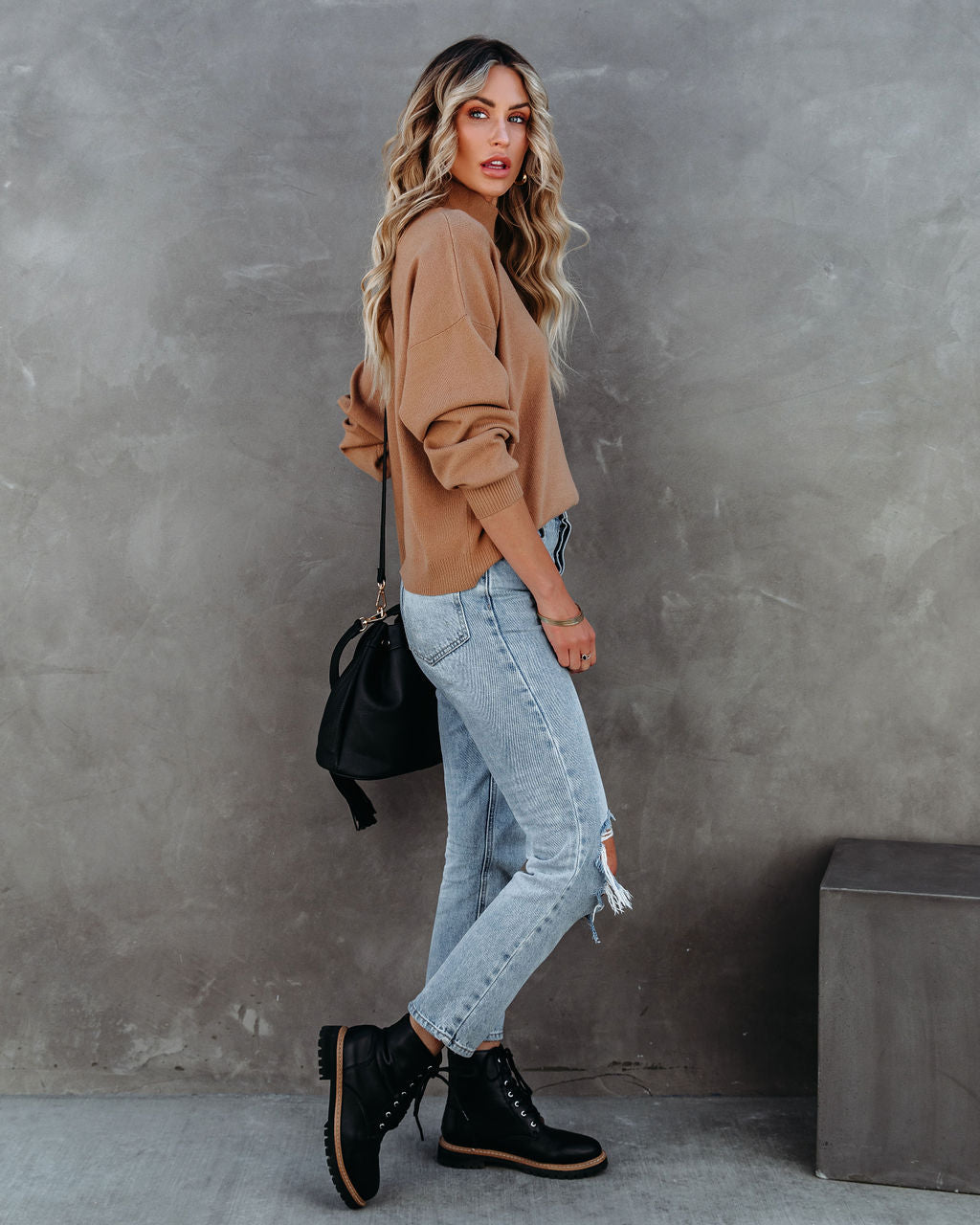 Parkin Mock Neck Knit Sweater - Camel