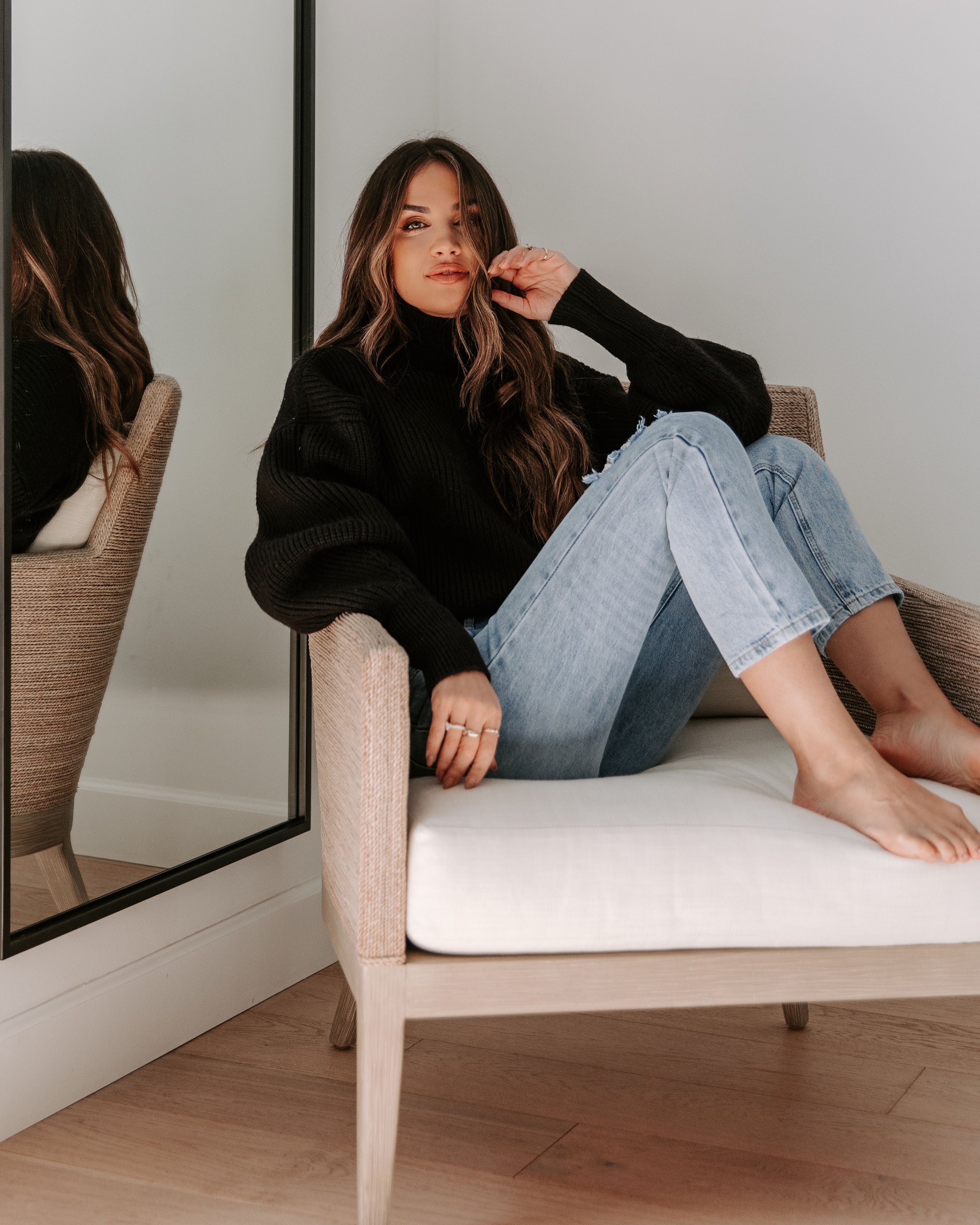 Khloe Knit Mock Neck Pullover Sweater - Black