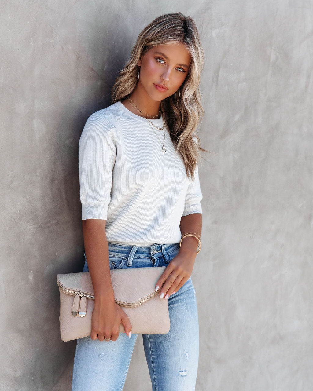 Knitted Perfection Ribbed Sweater Top - Light Grey - FINAL SALE