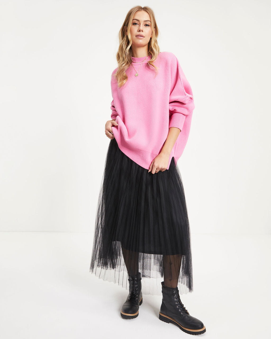 Elouise Knit Oversized Pullover Sweater - Pink