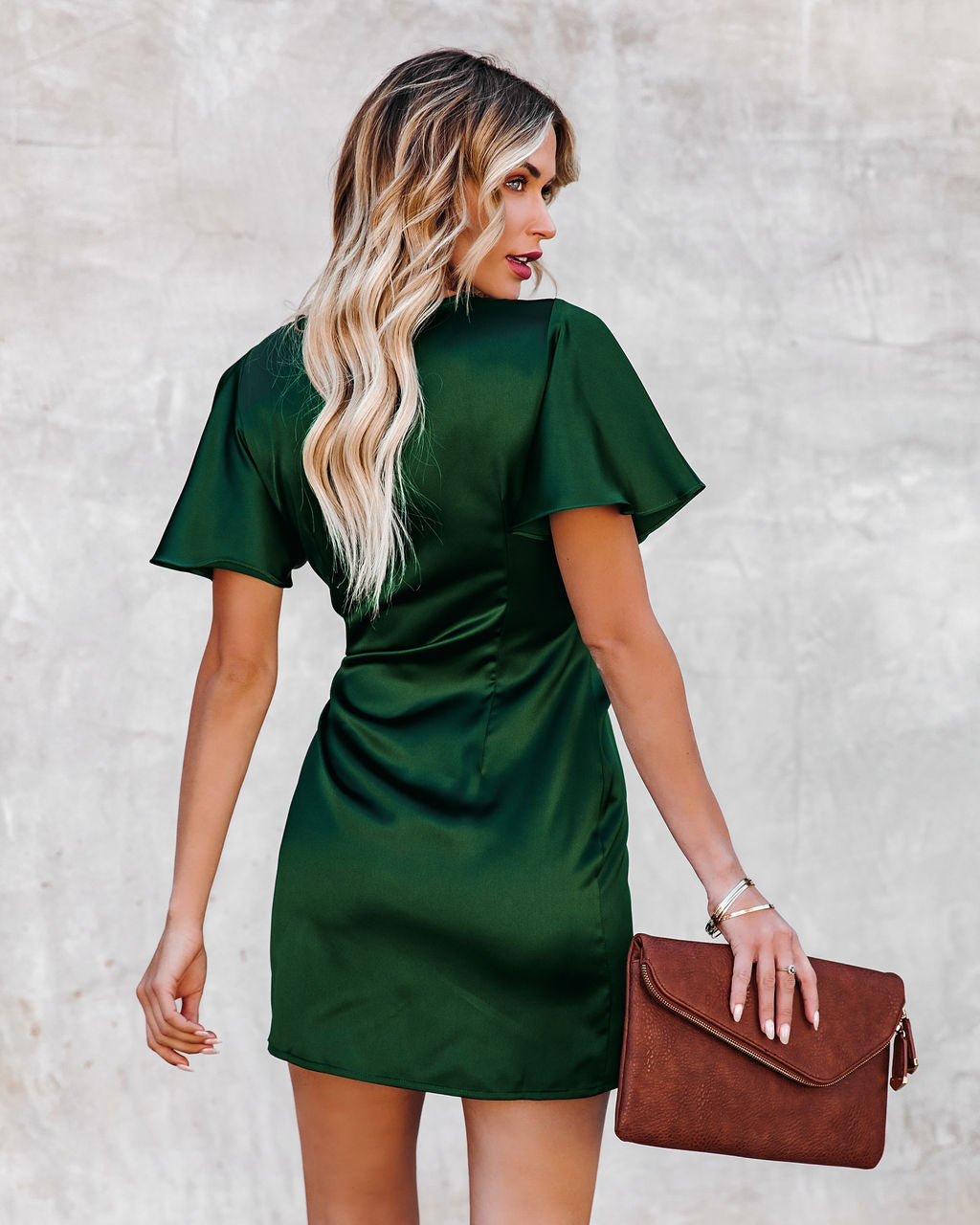 Frame Of Mind Satin Wrap Dress - Hunter Green