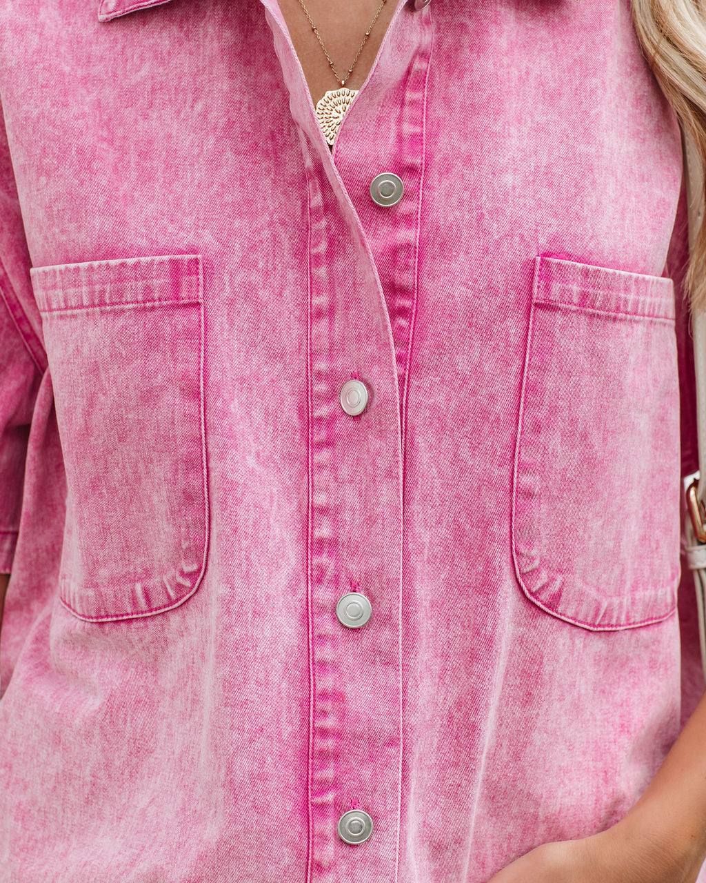 Ringo Cotton Pocketed Button Down Top - Pink - FINAL SALE