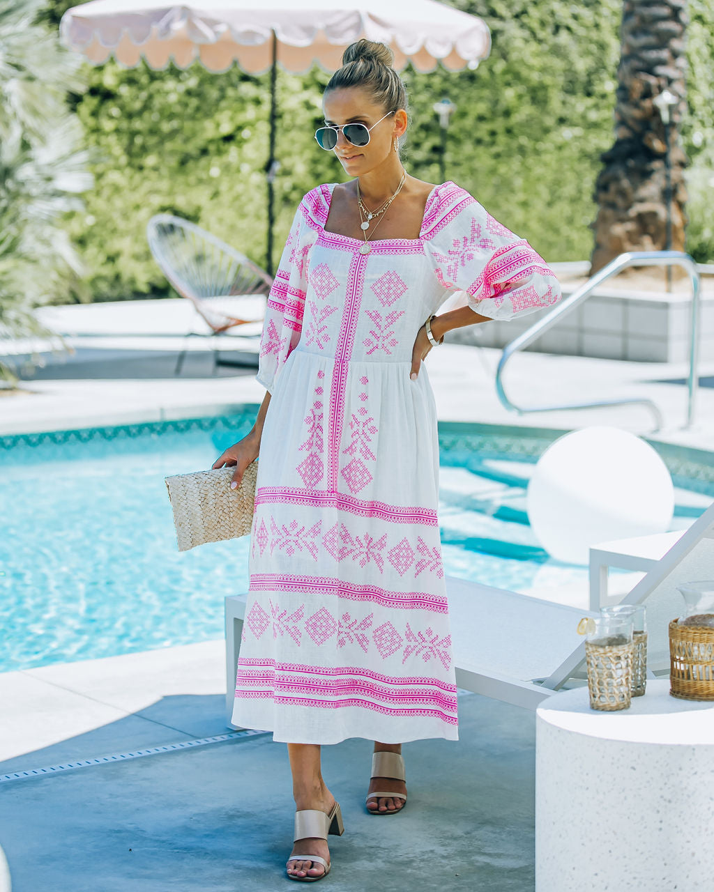 Cordelia Linen Blend Embroidered Midi Dress - Ivory - FINAL SALE