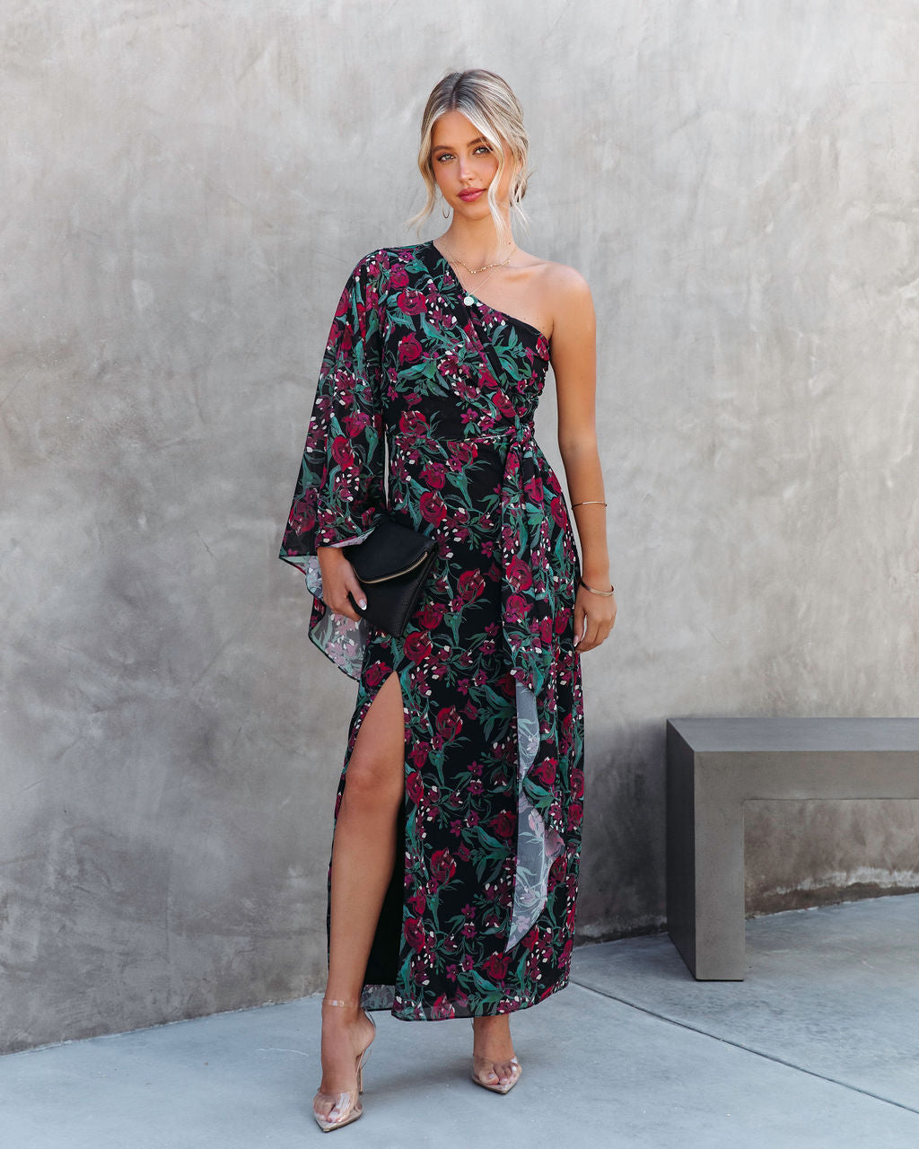 Such A Catch Floral One Shoulder Maxi Dress