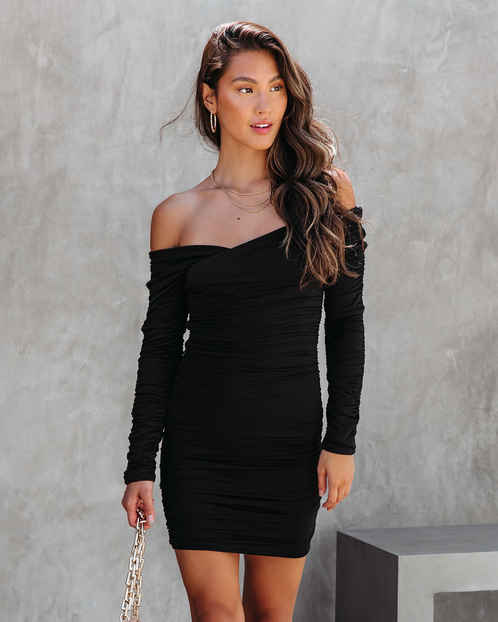 Nova Ruched Mini Dress - Black