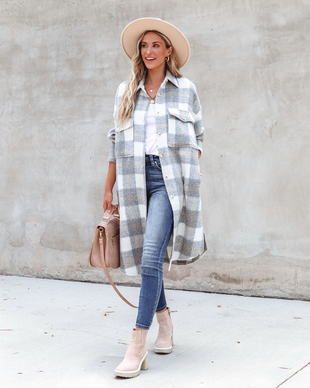 Coffee Shop Strolls Pocketed Plaid Button Down Coat - SALE