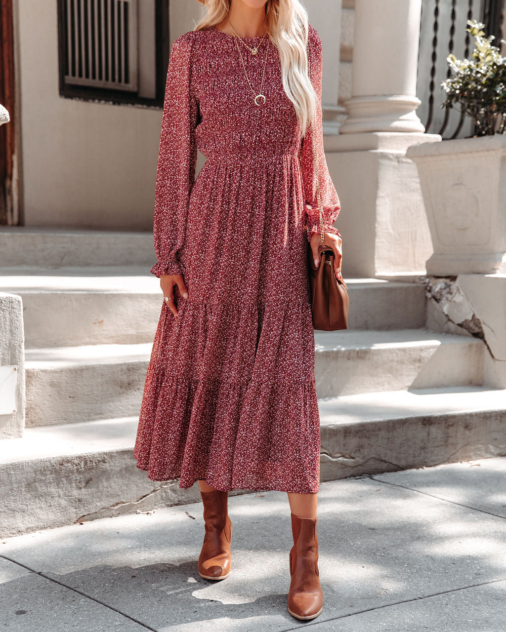 Sylvie Floral Shirred Midi Dress