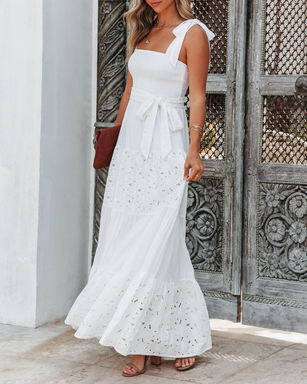 La Paz Smocked Crochet Lace Maxi Dress - White - FINAL SALE