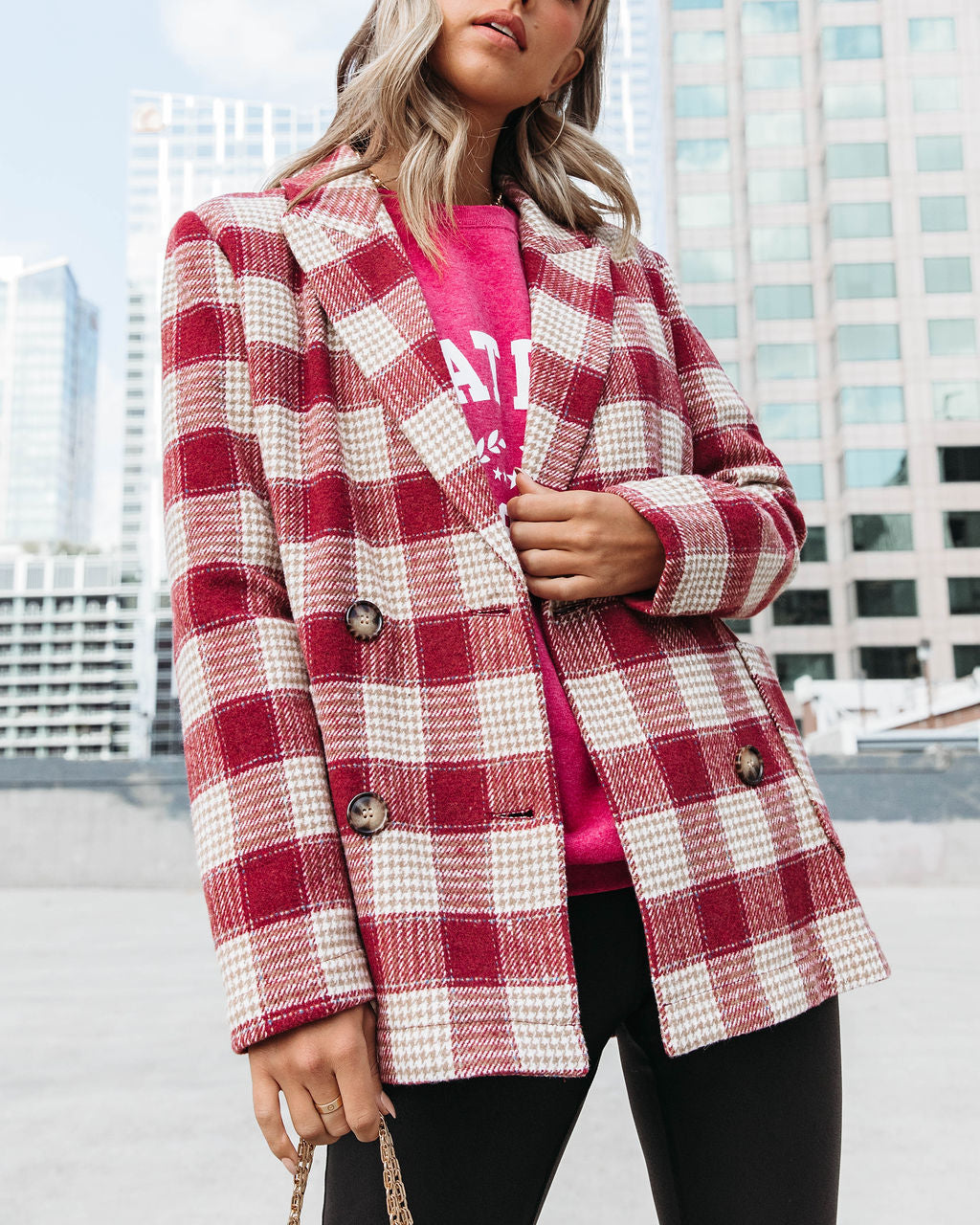 Peppermint Dreams Plaid Blazer - Burgundy