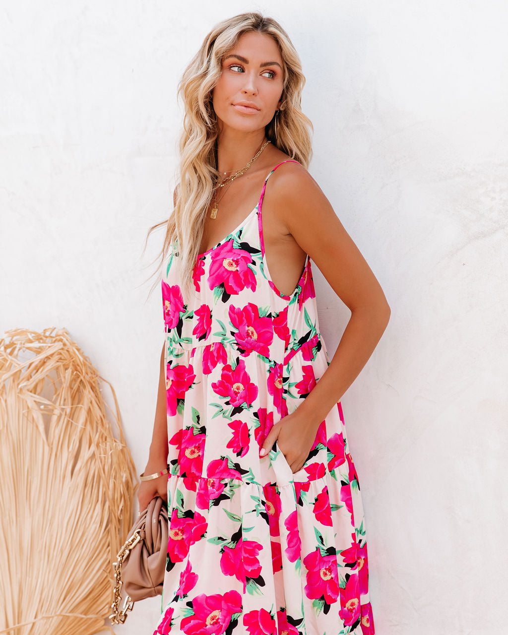 Koa Pocketed Floral Tiered Midi Dress - SALE